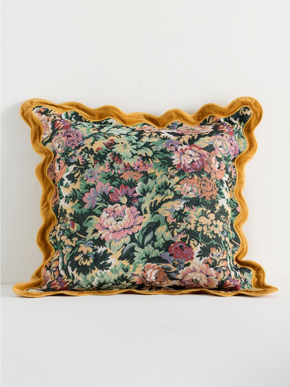 Anthropologie Gwendolyn Jacquard Floral Scalloped Trim Pillow